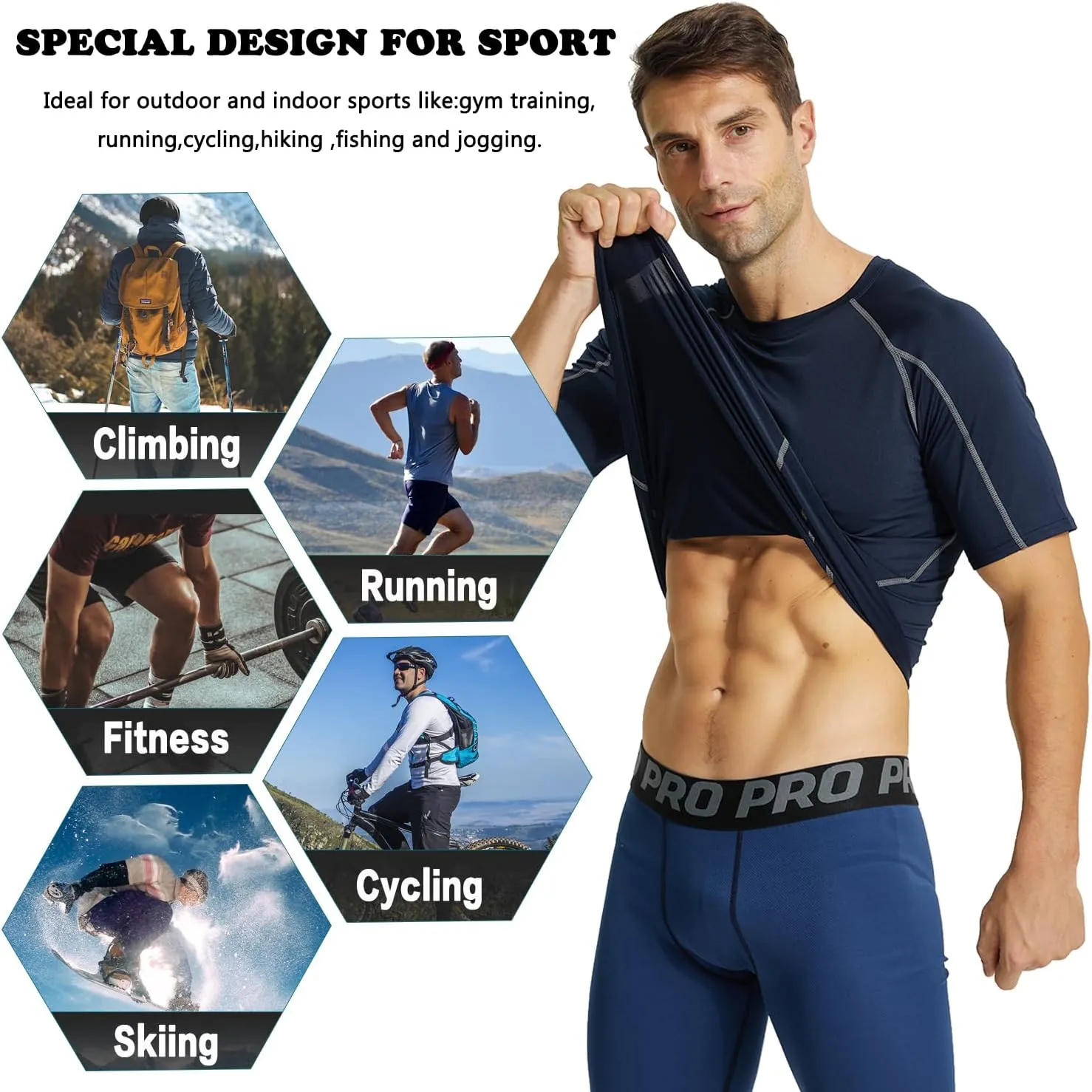 LANBAOSI 3 Pack Men's Compression Shirts Short Sleeve Compression Base Layer Cool Dry Athletic Undershirt Workout T Shirt