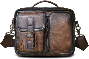 Large Capacity First Layer Mad Horse Leather Cowhide Men's Single Shoulder Straddle Bag