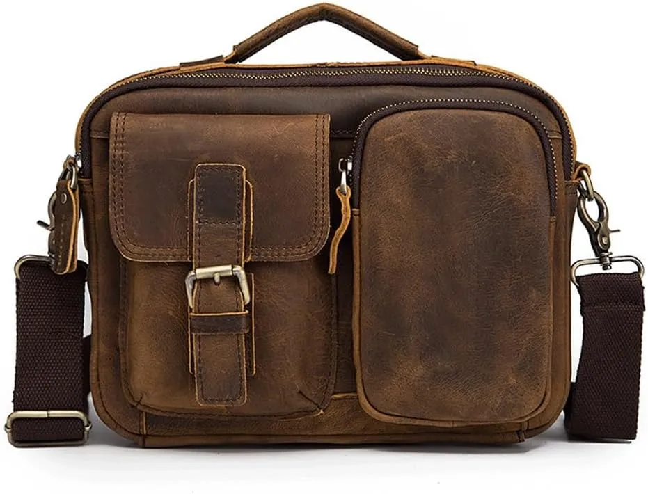 Large Capacity First Layer Mad Horse Leather Cowhide Men's Single Shoulder Straddle Bag