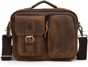 Large Capacity First Layer Mad Horse Leather Cowhide Men's Single Shoulder Straddle Bag