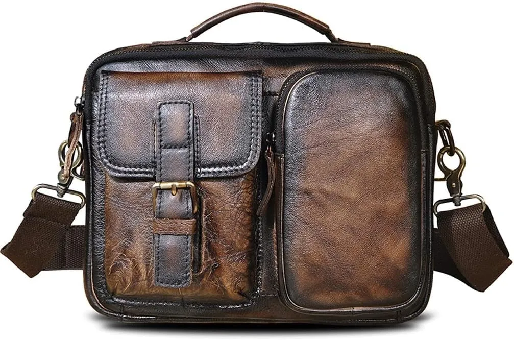 Large Capacity First Layer Mad Horse Leather Cowhide Men's Single Shoulder Straddle Bag