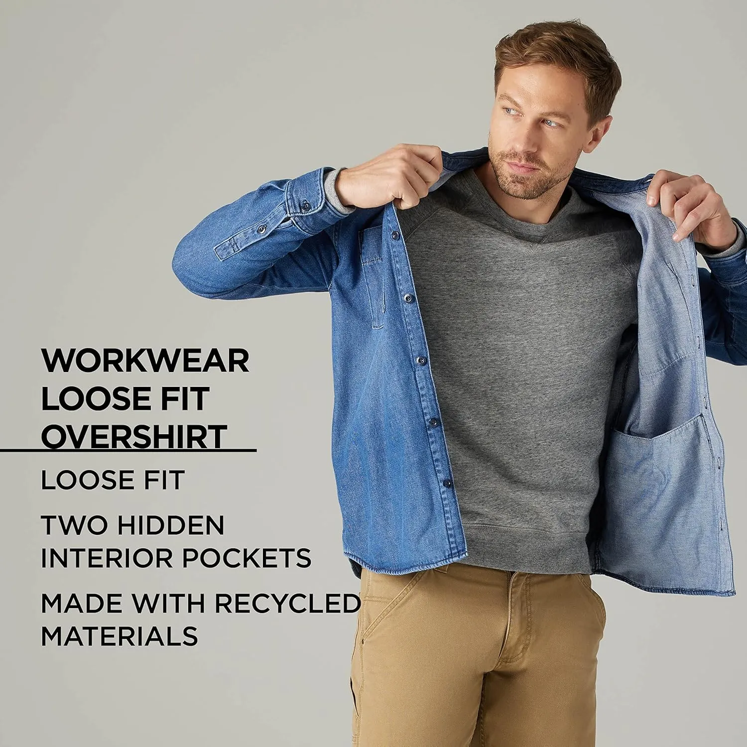 Lee Men's Workwear Loose Fit Long Sleeve Button Down Overshirt