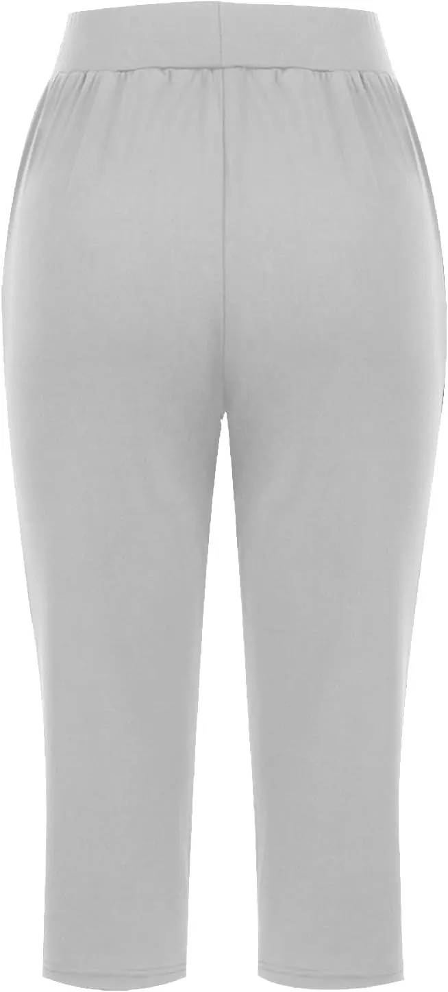 LFEOOST Capri Pants for Women High Waist Wide Leg Yoga Cropped Pants with Pockets Loose Casual Summer Outfits Lounge Pants
