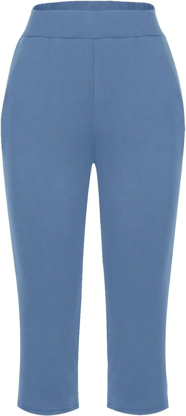 LFEOOST Capri Pants for Women High Waist Wide Leg Yoga Cropped Pants with Pockets Loose Casual Summer Outfits Lounge Pants