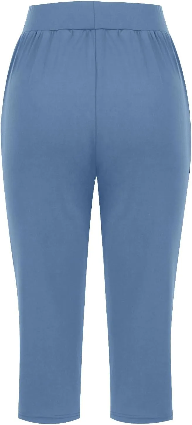 LFEOOST Capri Pants for Women High Waist Wide Leg Yoga Cropped Pants with Pockets Loose Casual Summer Outfits Lounge Pants