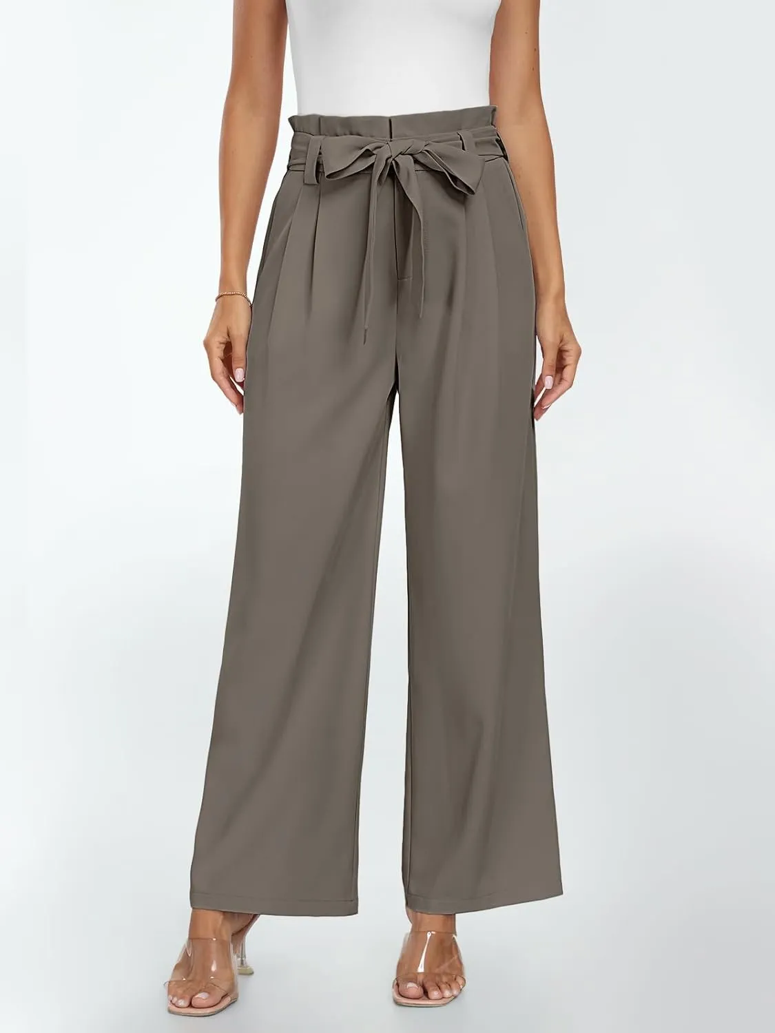 LILLUSORY Wide Leg Dress Pants Women's Paperbag High Waisted Business Casual Trousers with Removable Belt