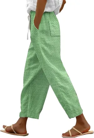 Linen Capri Pants for Women 2024 Capri Pants with Pockets Wide Leg Cropped Pants for Women Linen Capri Pants for