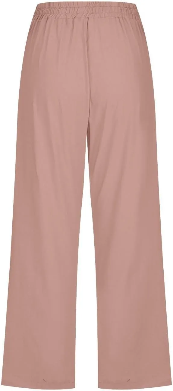 Linen Capri Pants for Women High Waist Casual Wide Straight Leg Trousers 2025 Summer Elastic Plus Size Lounge