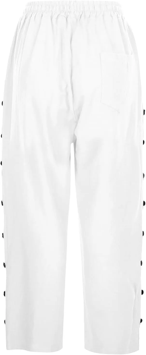 Linen Pants Women Color Cotton Linen Elastic Seven Pants Beach Casual Pants High Waisted Wide Leg Long Lounge Trousers