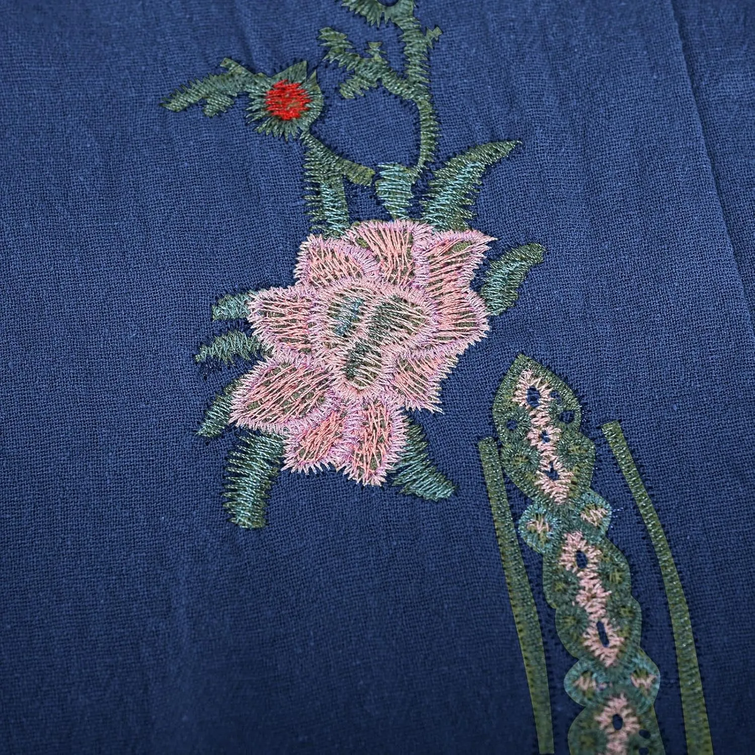 Linen Pants Women Summer Boho Floral Embroidered Pants Wide Leg Palazzo Crop Ankle Pants Comfy Lounge Trousers