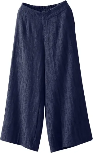 Linen Pants Women Wide Leg Elastic Back Waist Casual Loose Yoga Pants 2024 Fashion Baggy Trouser Summer Beach Outfit