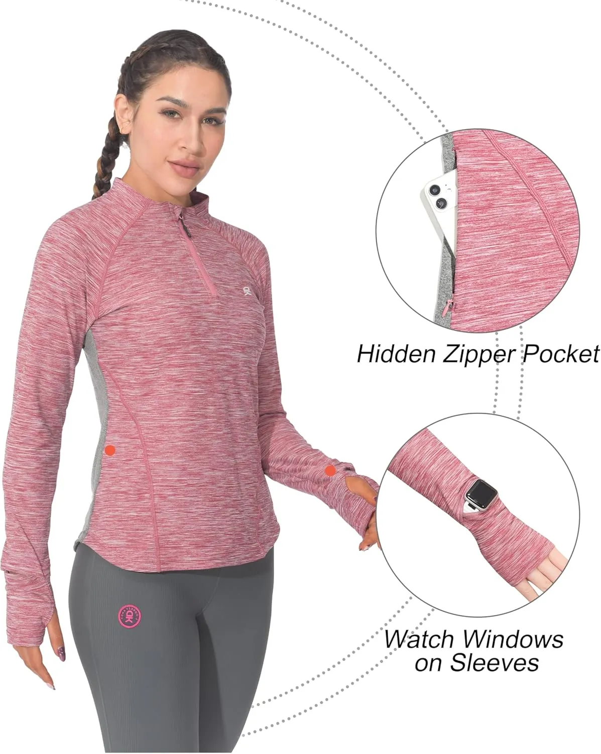Little Donkey Andy Women's Lightweight Quarter Zip Pullover, UPF 50 Long Sleeve Athletic Shirts for Running Golf Workout
