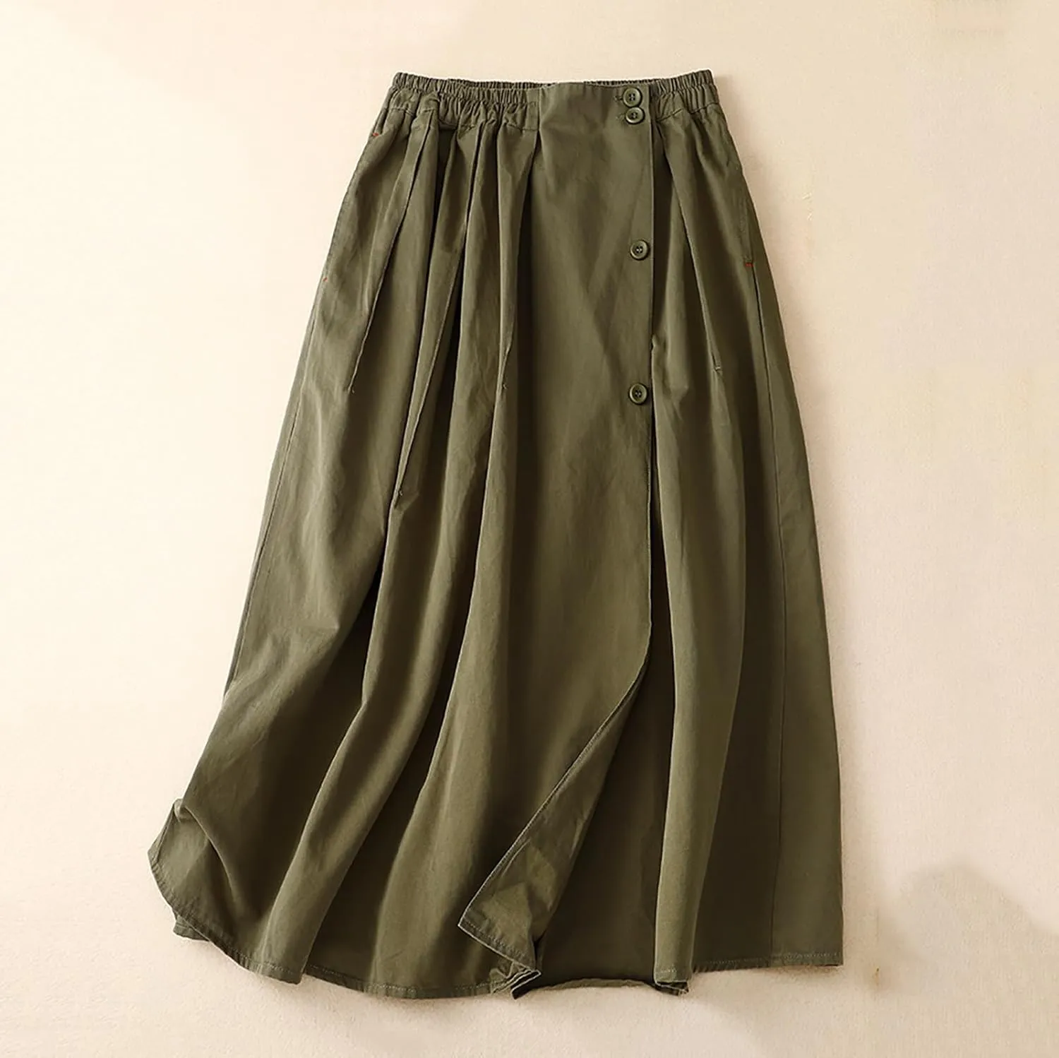 Long Skirts for Women 2024 Elastic Waist Buttons Solid Skirt Summer Causal Ruffle Pleated A-Line Flared Maxi Skirts