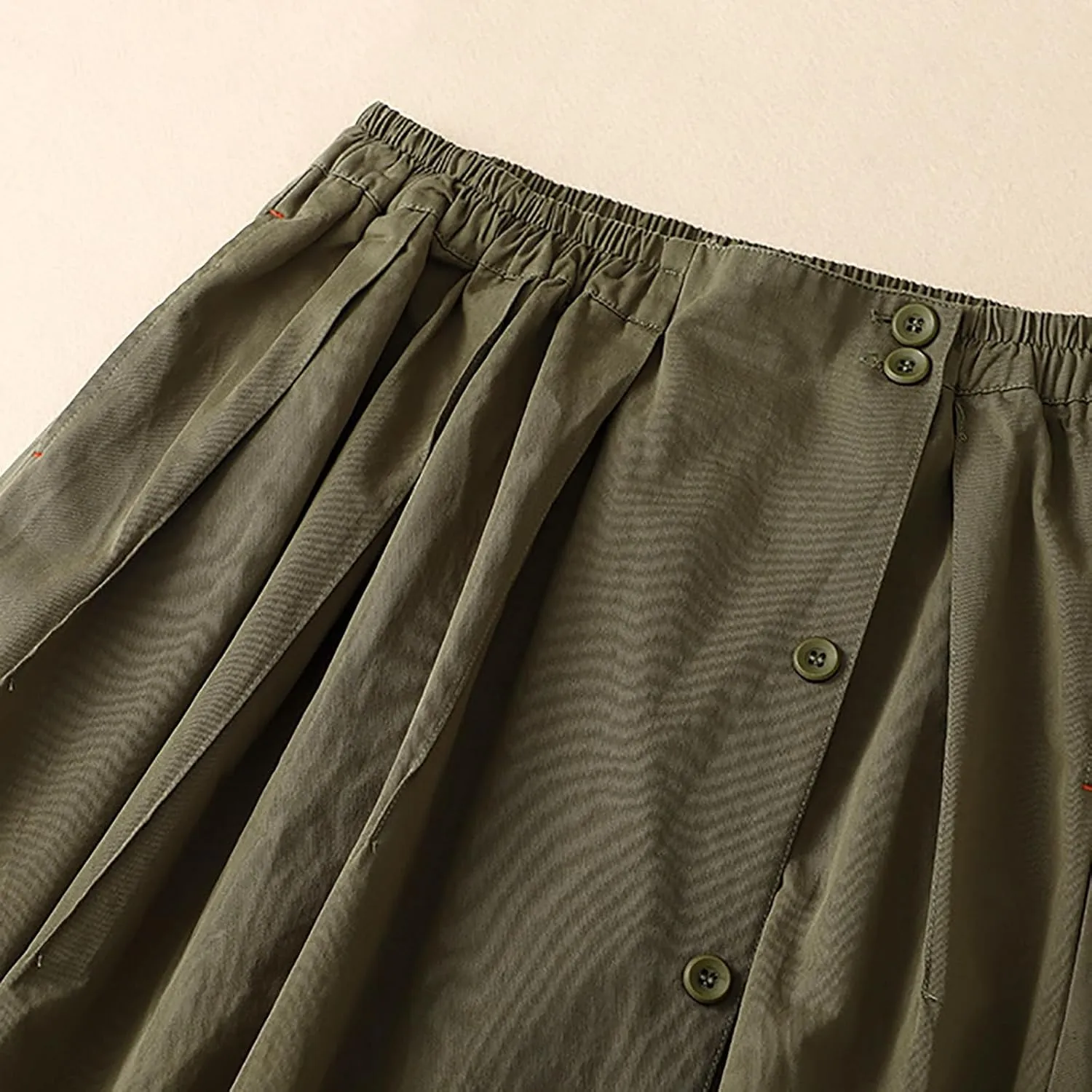 Long Skirts for Women 2024 Elastic Waist Buttons Solid Skirt Summer Causal Ruffle Pleated A-Line Flared Maxi Skirts