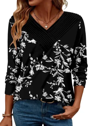 Long Sleeve Shirts for Women Fashion V Neck Basics Casual Top Fitted Tunic Tops