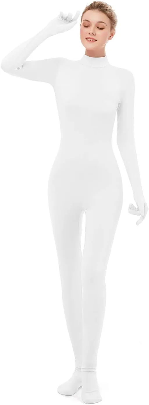 Long Sleeve Unitard Mock Turtleneck Full Body Spandex Footed Bodysuit Costume Jumpsuit Adult Unisex