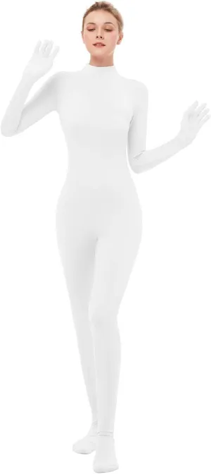 Long Sleeve Unitard Mock Turtleneck Full Body Spandex Footed Bodysuit Costume Jumpsuit Adult Unisex