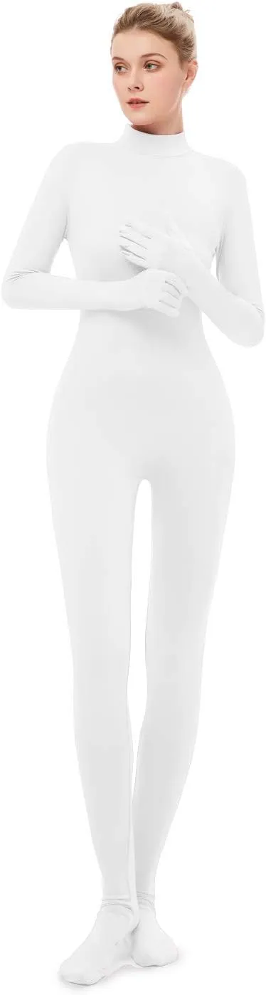 Long Sleeve Unitard Mock Turtleneck Full Body Spandex Footed Bodysuit Costume Jumpsuit Adult Unisex
