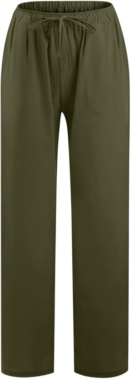 Loose Pants for Women Baggy Wide Leg Trouser Flowy Summer Linen Slacks Comfy Business Casual Pants with Pockets