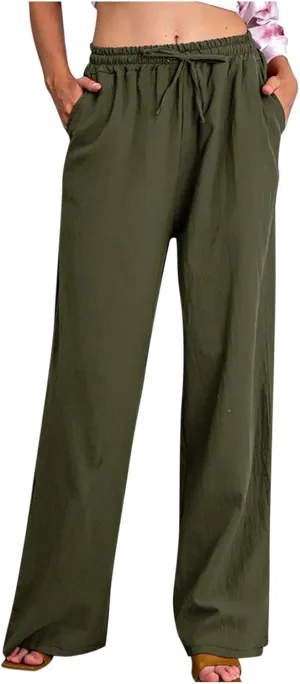 Loose Pants for Women Baggy Wide Leg Trouser Flowy Summer Linen Slacks Comfy Business Casual Pants with Pockets