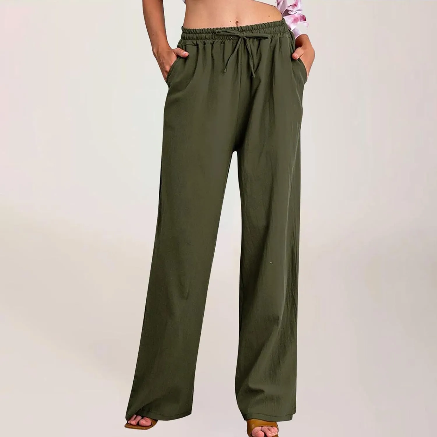 Loose Pants for Women Baggy Wide Leg Trouser Flowy Summer Linen Slacks Comfy Business Casual Pants with Pockets