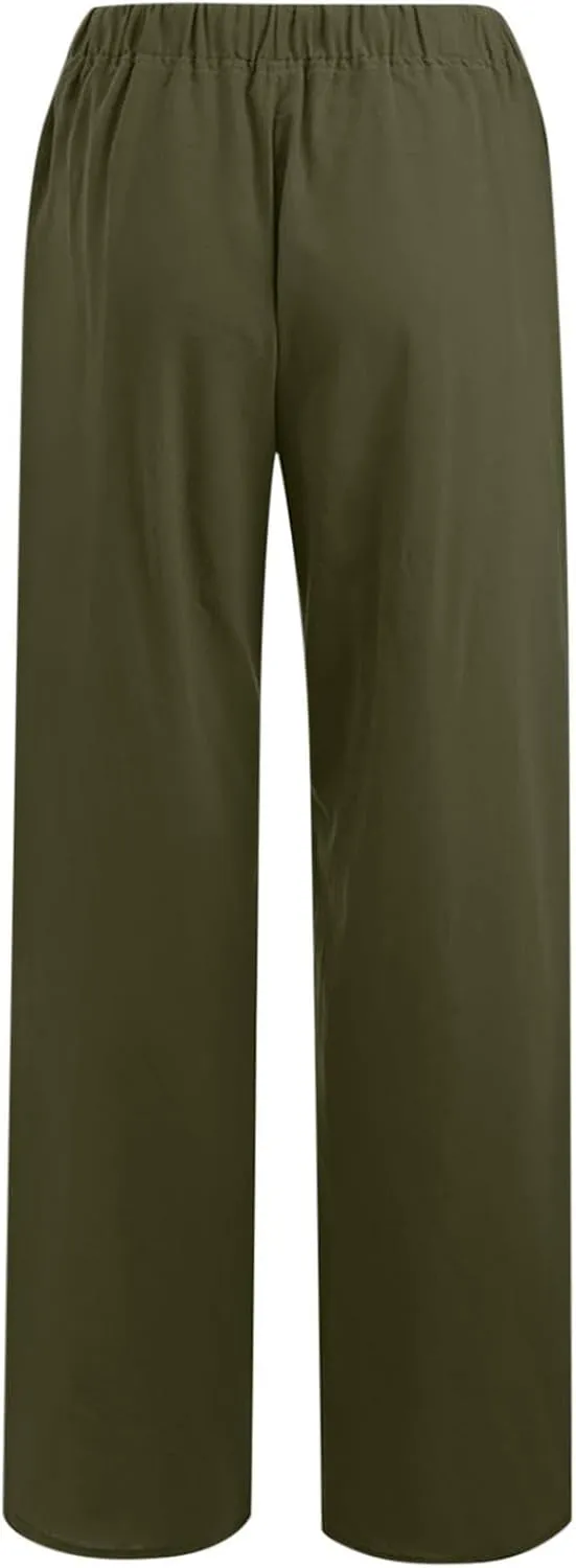 Loose Pants for Women Baggy Wide Leg Trouser Flowy Summer Linen Slacks Comfy Business Casual Pants with Pockets