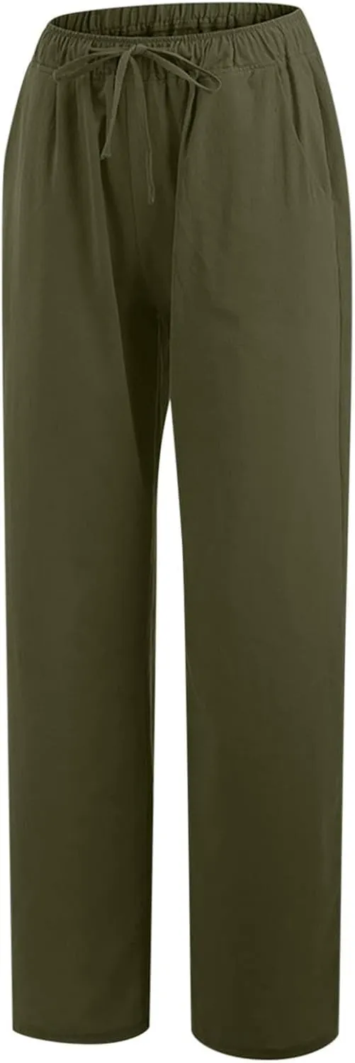 Loose Pants for Women Baggy Wide Leg Trouser Flowy Summer Linen Slacks Comfy Business Casual Pants with Pockets