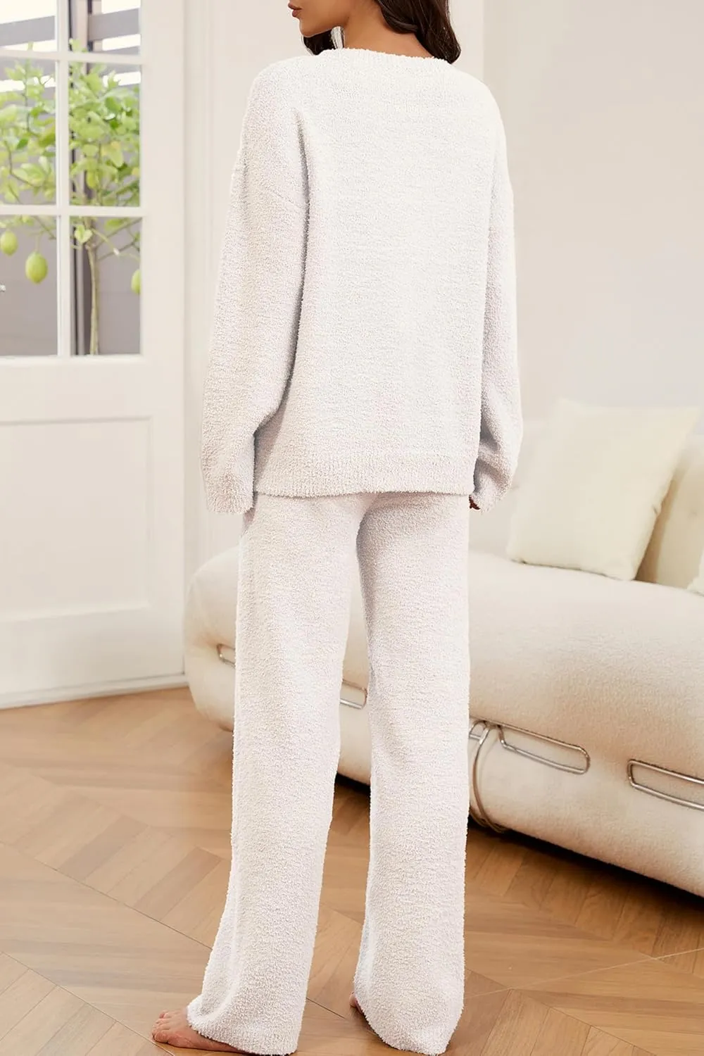 Lounge Sets for Women 2 Piece Fuzzy Fleece Pajamas Long Sleeve Matching Lounge Set 2024 Fall Trendy