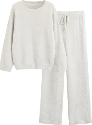 Lounge Sets for Women 2 Piece Fuzzy Fleece Pajamas Long Sleeve Matching Lounge Set 2024 Fall Trendy