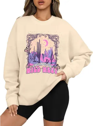 LUKYCILD Western Shirts for Women Oversized Sweatshirt Wild West Sweatshirt Cowgirl Rodeo Shirt Graphic Long Sleeve Pullover