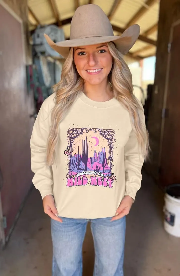 LUKYCILD Western Shirts for Women Oversized Sweatshirt Wild West Sweatshirt Cowgirl Rodeo Shirt Graphic Long Sleeve Pullover