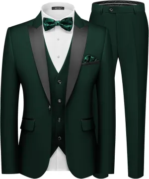 MAGE MALE Men's Slim Fit 3 Piece Suit One Button Solid Shawl Lapel Blazer Jacket Vest Pants Set with Tie Pocket Square
