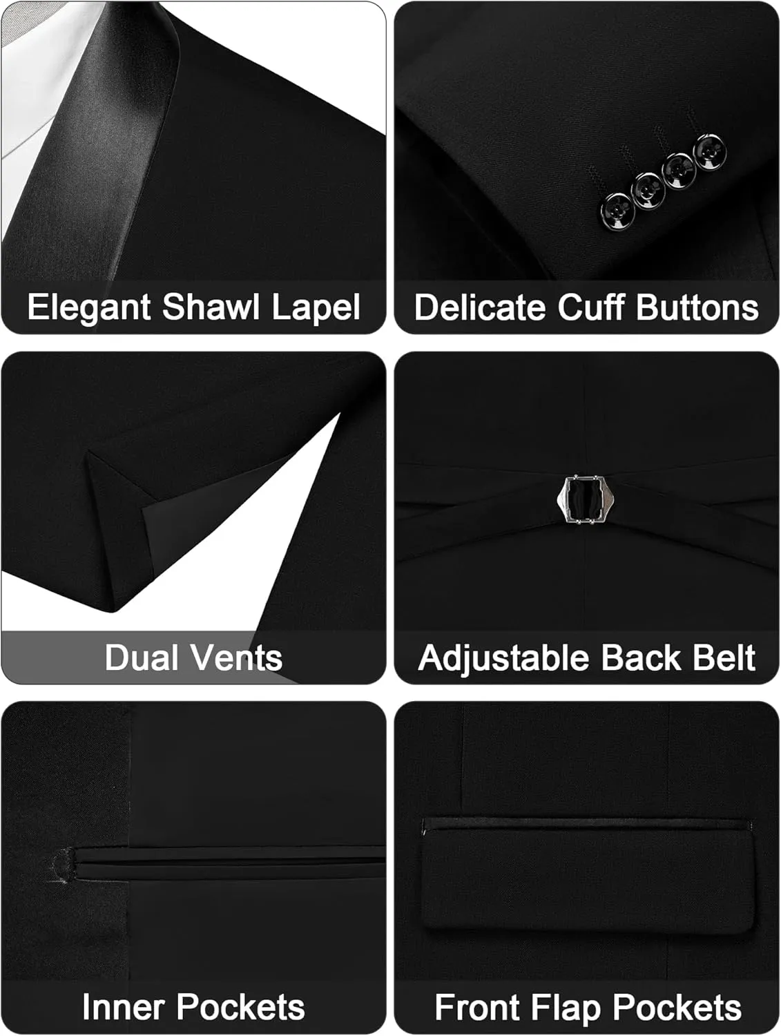 MAGE MALE Men's Slim Fit 3 Piece Suit One Button Solid Shawl Lapel Blazer Jacket Vest Pants Set with Tie Pocket Square