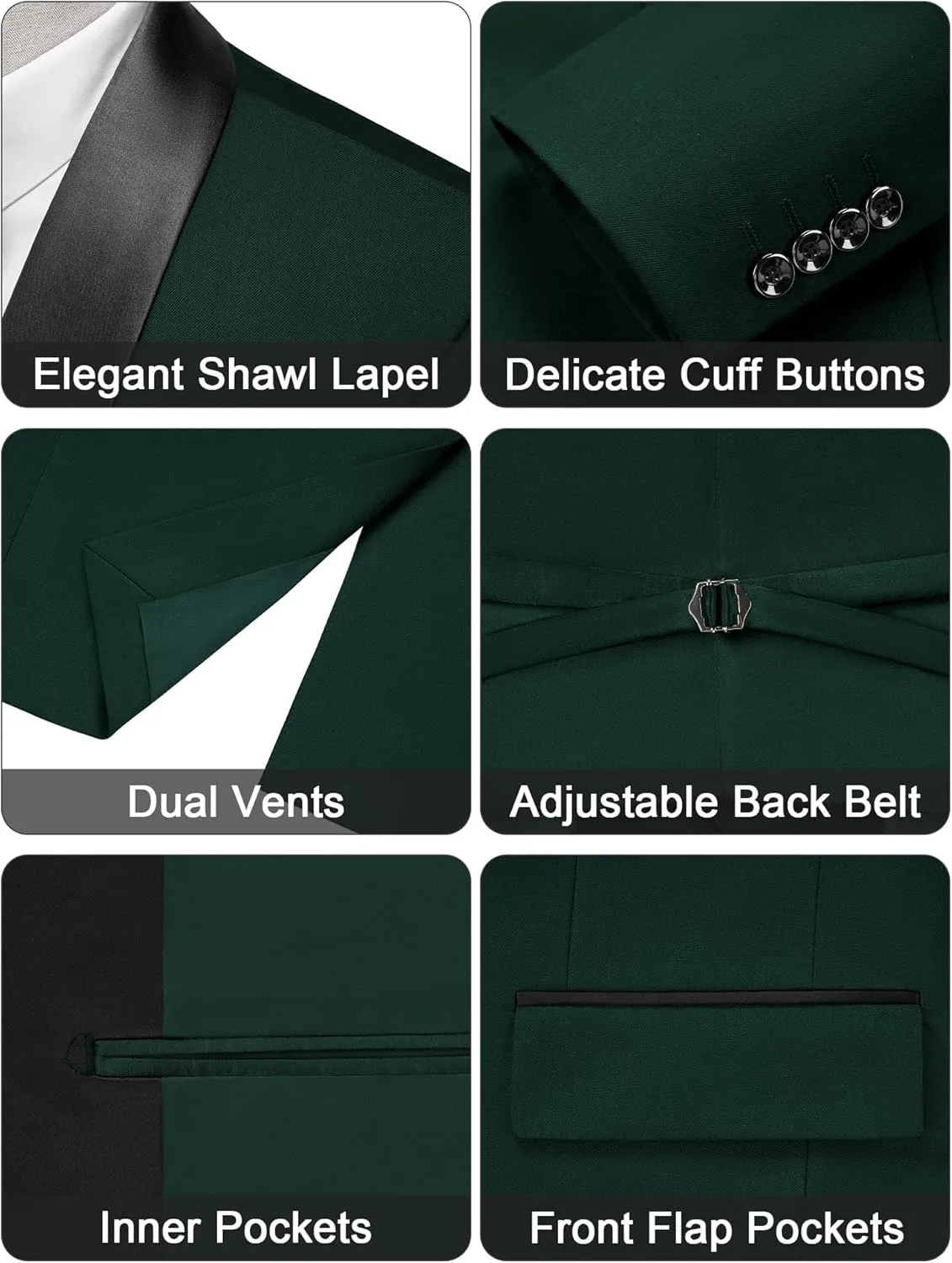MAGE MALE Men's Slim Fit 3 Piece Suit One Button Solid Shawl Lapel Blazer Jacket Vest Pants Set with Tie Pocket Square