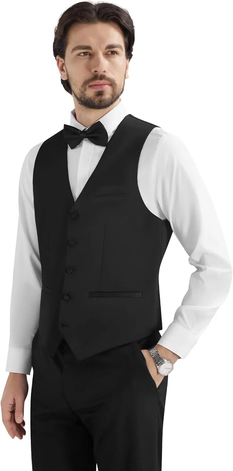 MAGE MALE Mens Velvet Suits Slim Fit Peak Lapel Tuxedo 3 Piece One Button Prom Party Banquet Blazer Vest Pants Set
