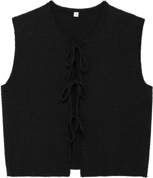Mansy Women Tie Front Vest Top Y2k Knit V Neck Sleeveless Crop Sweater Tank Vintage Casual Streetwear