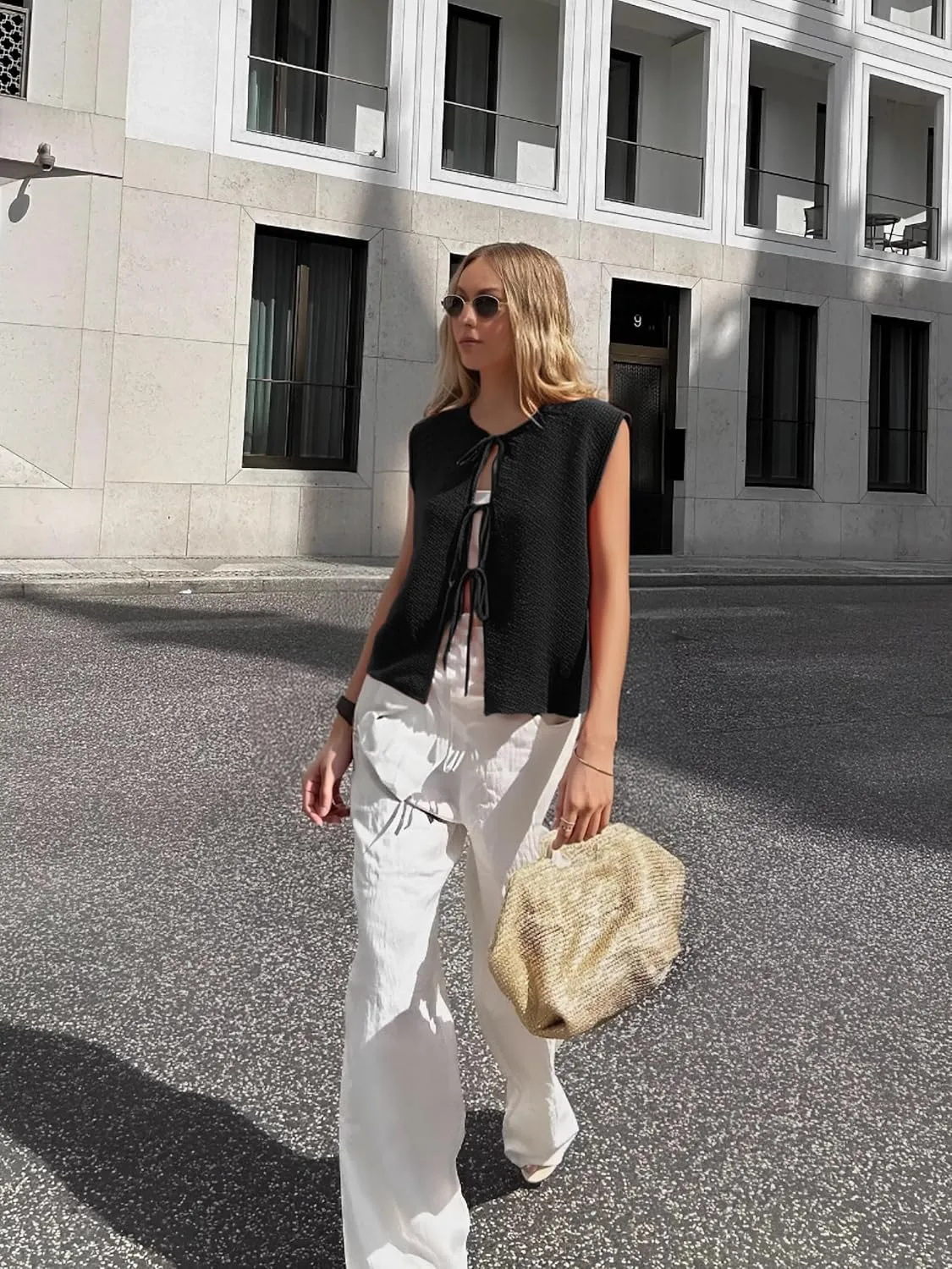 Mansy Women Tie Front Vest Top Y2k Knit V Neck Sleeveless Crop Sweater Tank Vintage Casual Streetwear