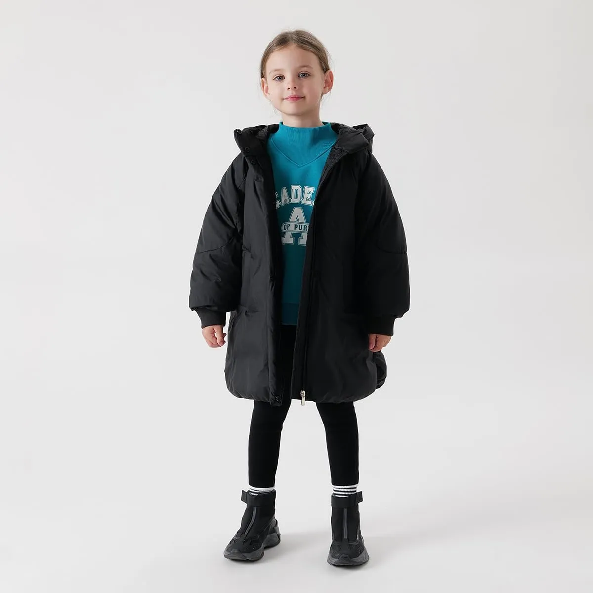 marc & janie Girls Long Sleeve Hooded Down Jacket Mid-Length Warm Coat Winter Tops 213655