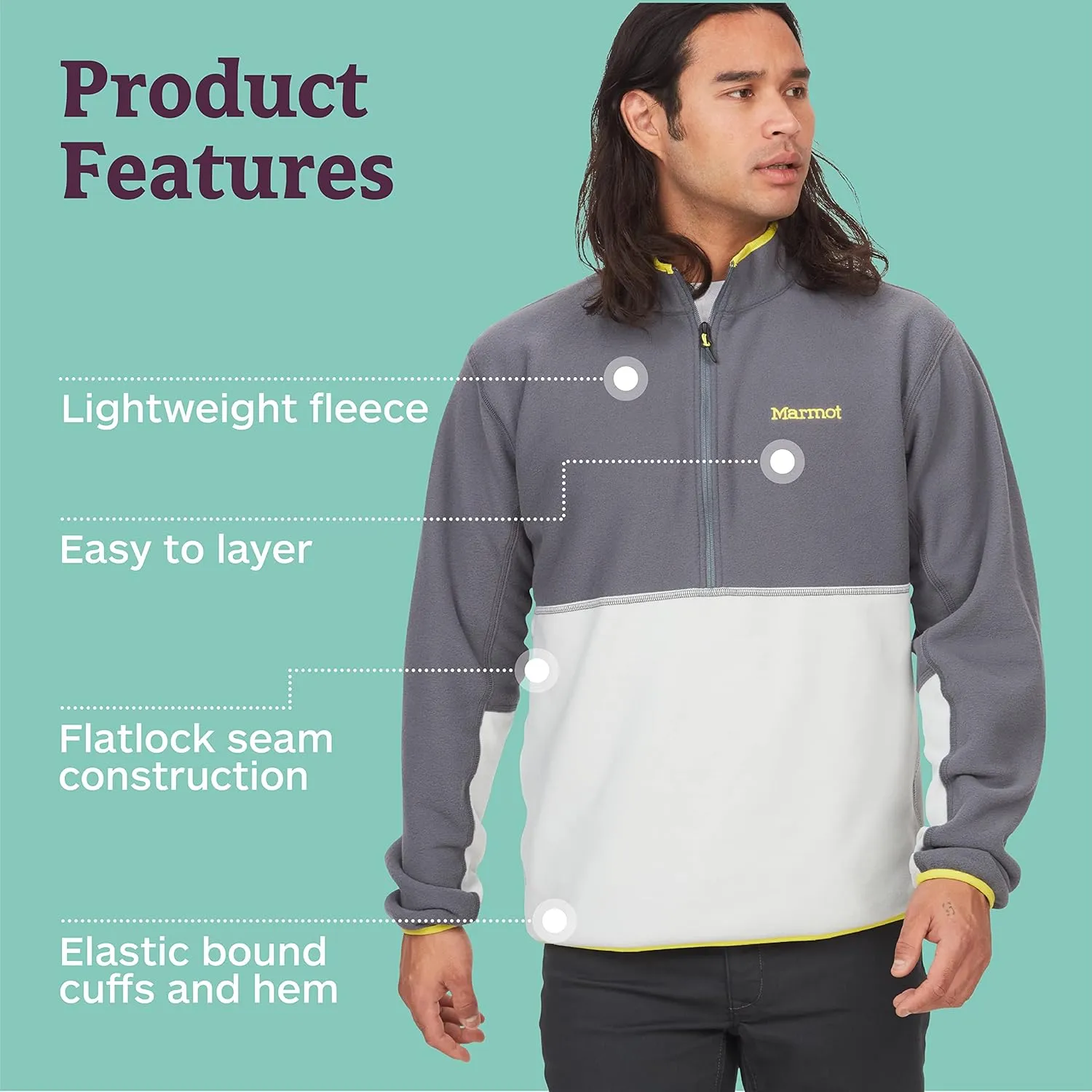 MARMOT Men's Rocklin 1/2 Zip Fleece Pullover Jacket