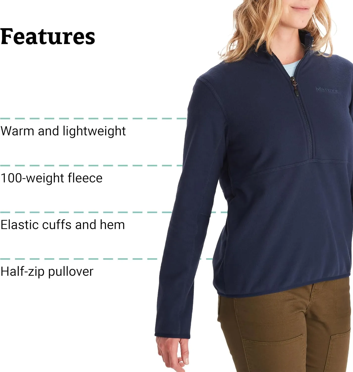 MARMOT Women's Rocklin 1/2 Zip Jacket - Classic, Warm, Lightweight 100-Weight Fleece Layer