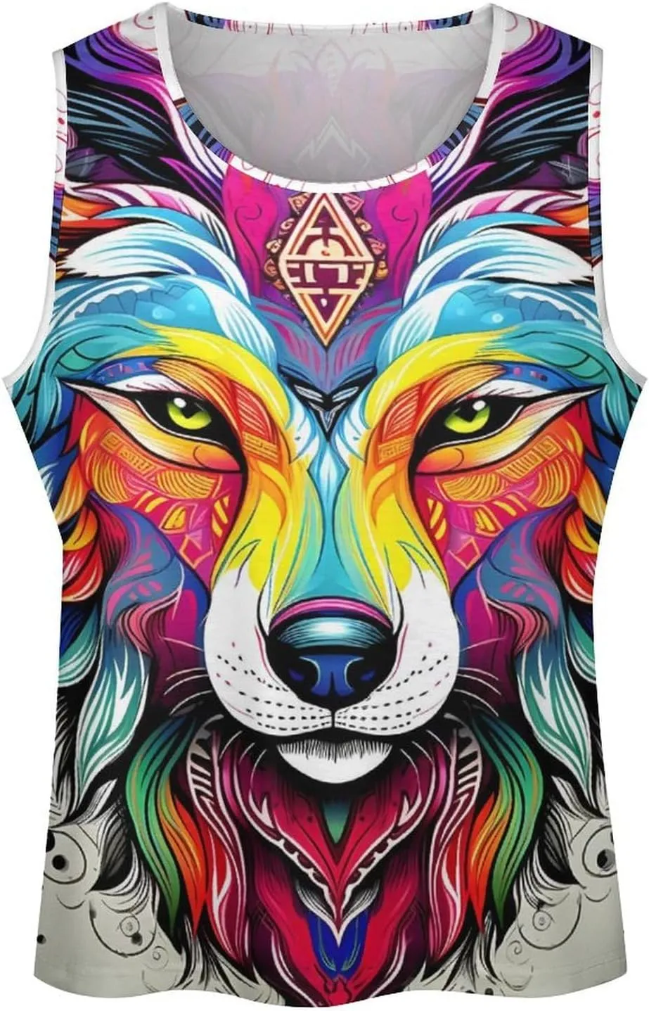 MARSVOVO Camo Tank Top for Men 2024 Trendy Wolf Print Sleeveless Crewneck Vintage Summer Religion Totem Graphic Gym Vest