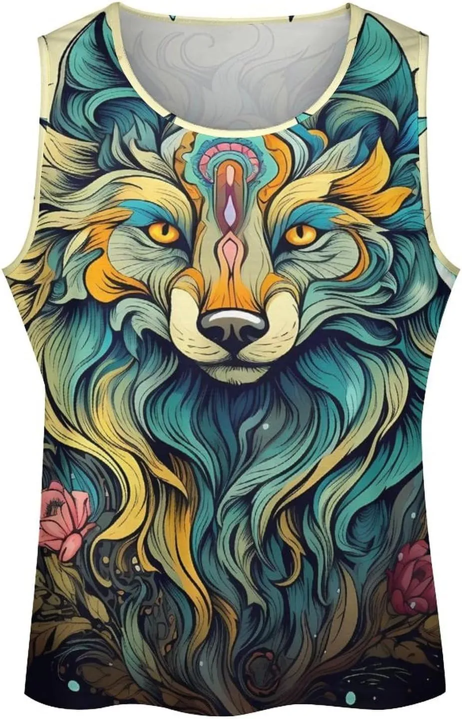 MARSVOVO Camo Tank Top for Men 2024 Trendy Wolf Print Sleeveless Crewneck Vintage Summer Religion Totem Graphic Gym Vest