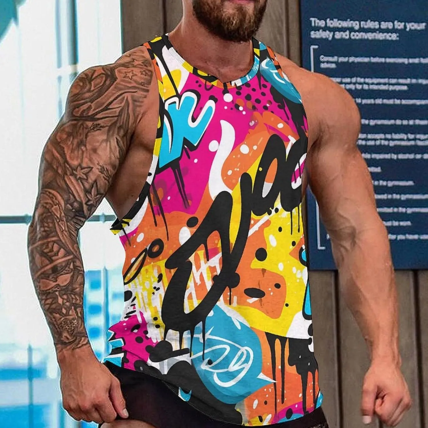 MARSVOVO Muscle Men's Hip Hop Tank Tops Vintage Y2K Street Graphic Casual Cotton Blend Quick-Dry Summer 2024 Sportswear
