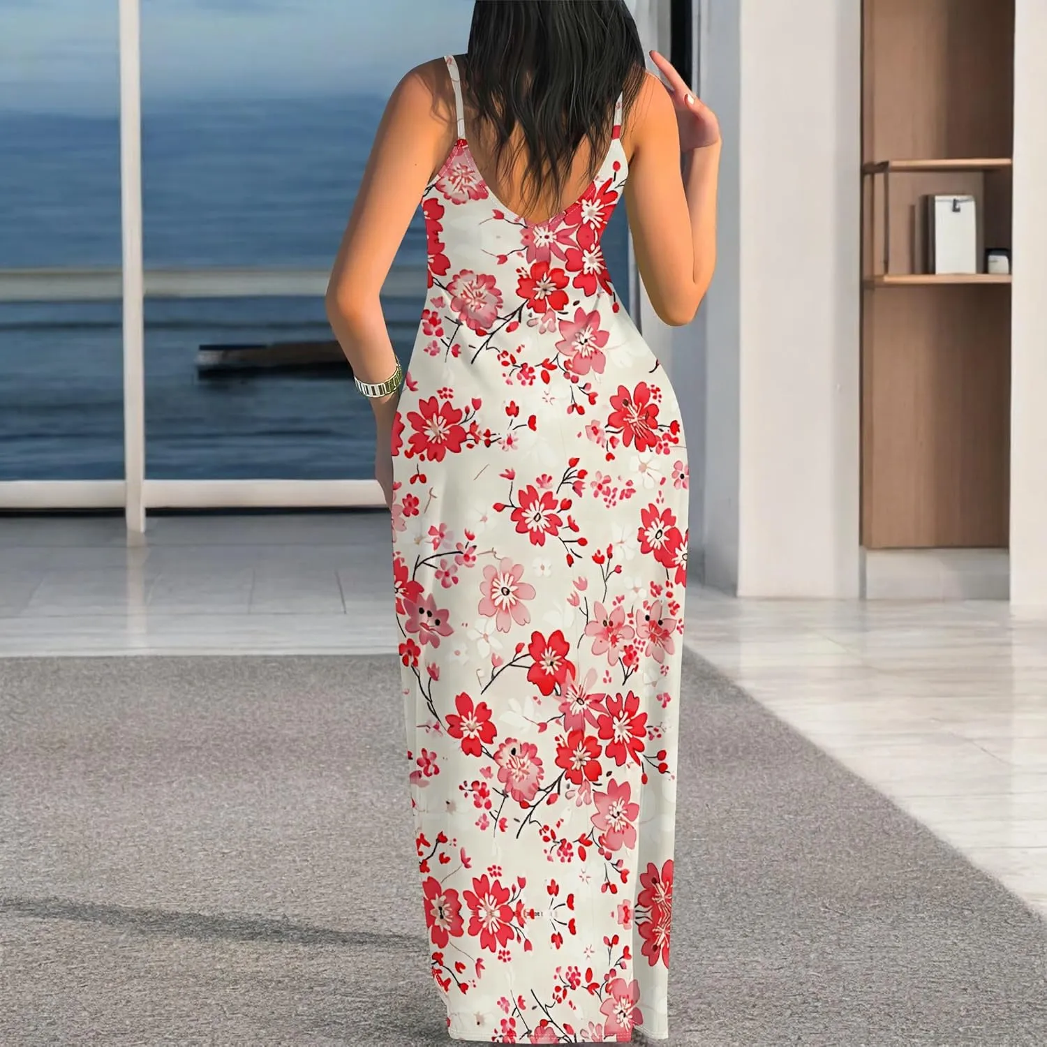 Maxi Dresses for Women Casual Floral Sleeveless Sundress Loose Summer Beach Long Dresses Spaghetti Strap Bodycon Dress S-3X