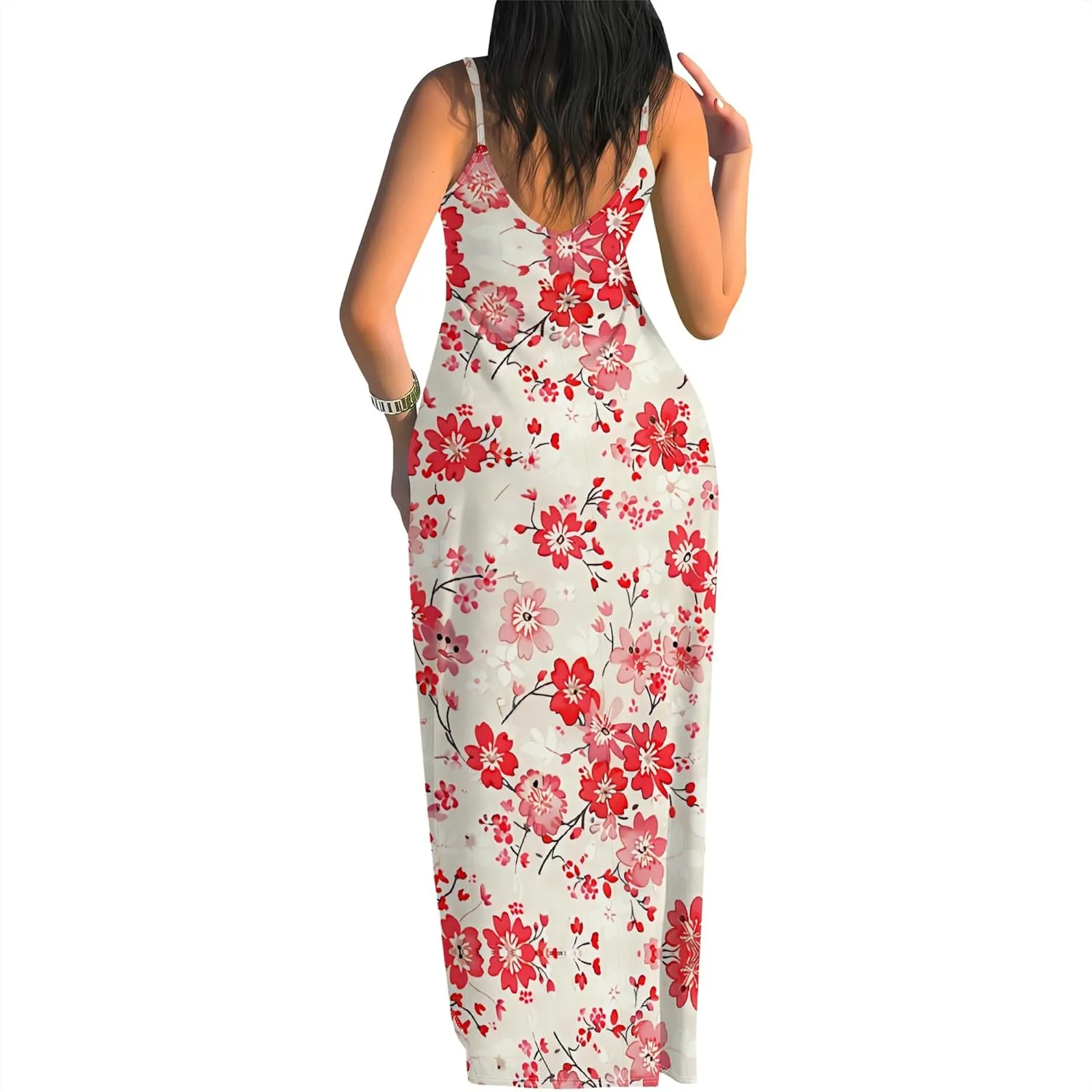 Maxi Dresses for Women Casual Floral Sleeveless Sundress Loose Summer Beach Long Dresses Spaghetti Strap Bodycon Dress S-3X