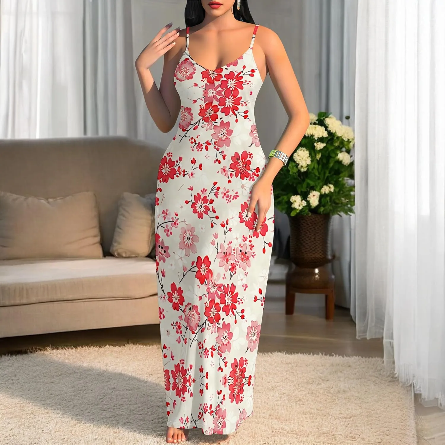 Maxi Dresses for Women Casual Floral Sleeveless Sundress Loose Summer Beach Long Dresses Spaghetti Strap Bodycon Dress S-3X