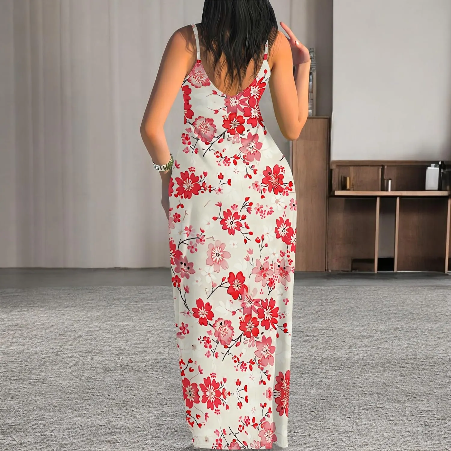 Maxi Dresses for Women Casual Floral Sleeveless Sundress Loose Summer Beach Long Dresses Spaghetti Strap Bodycon Dress S-3X
