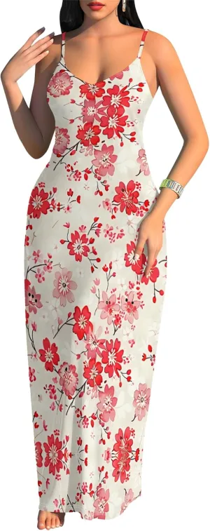 Maxi Dresses for Women Casual Floral Sleeveless Sundress Loose Summer Beach Long Dresses Spaghetti Strap Bodycon Dress S-3X