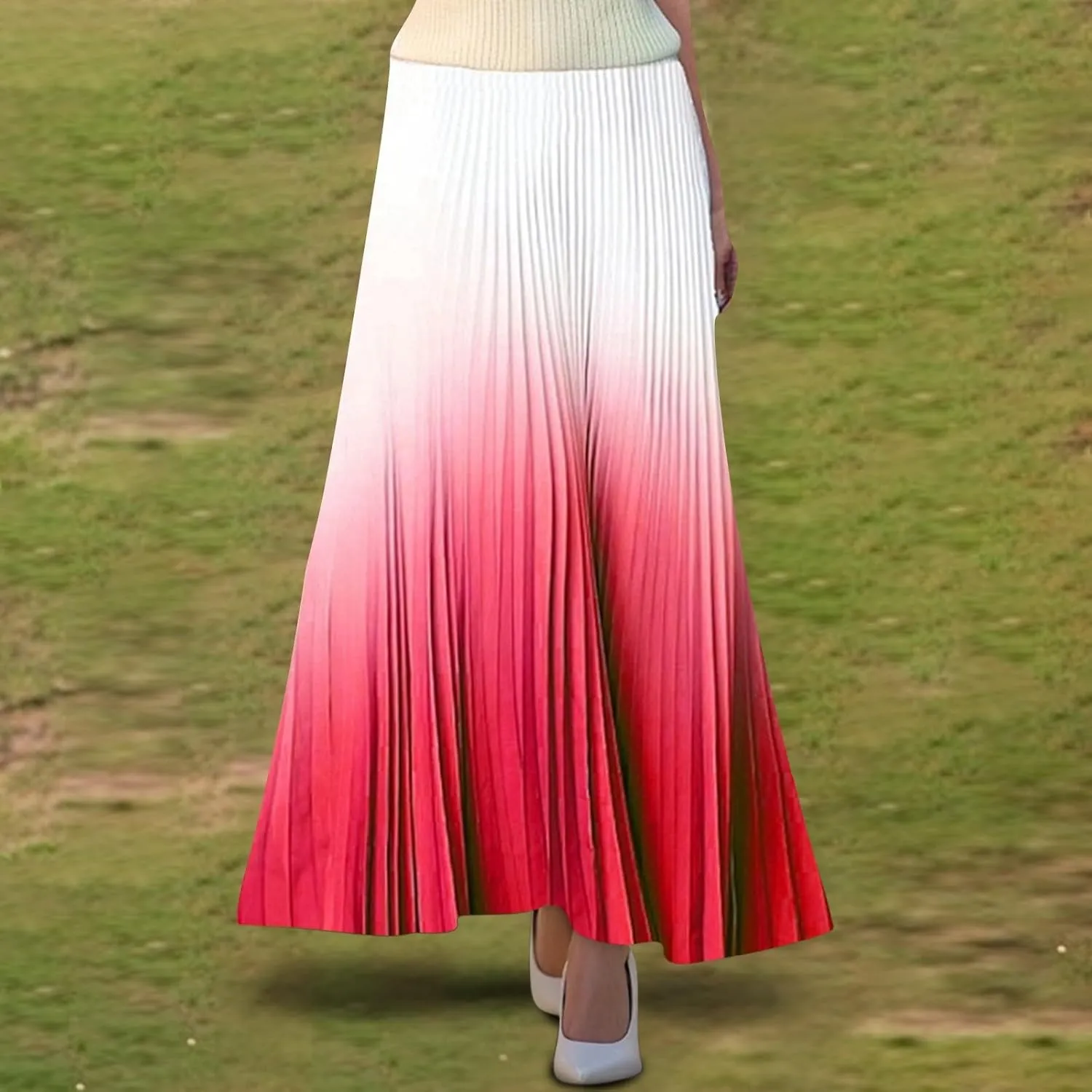 Maxi Skirts for Women 2025 Elastic Waist Peasant Trendy Business Casual Travel Pleated Beach Smocked Womens Floral Skirt
