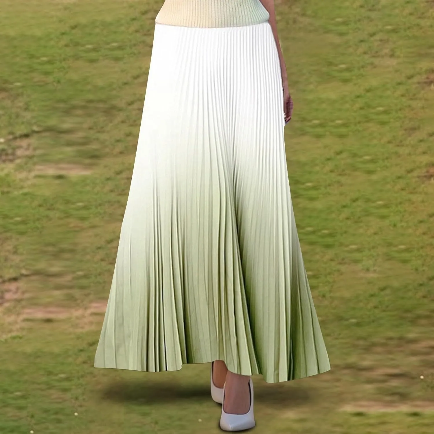 Maxi Skirts for Women 2025 Elastic Waist Peasant Trendy Business Casual Travel Pleated Beach Smocked Womens Floral Skirt
